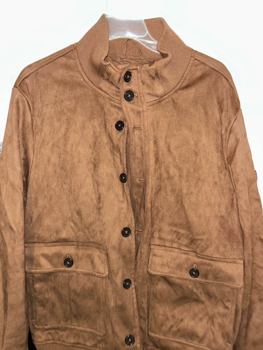 Men's Suede-Look Button Bomber Jacket - Brown